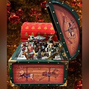 Vintage Good Tidings Wooden Christmas Music Box • NEW w/ Box